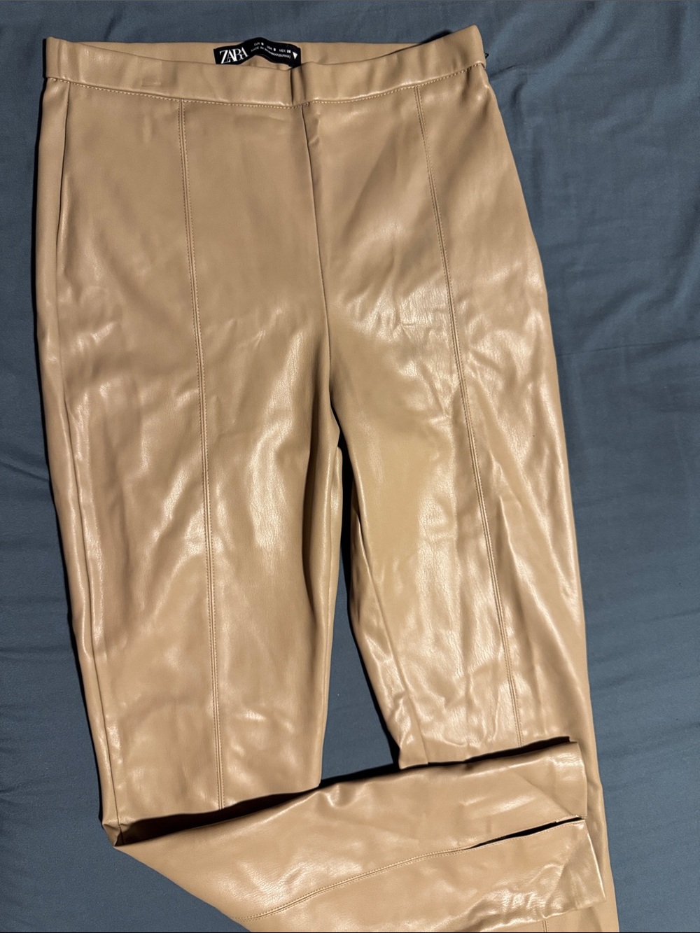Zara Tan Faux Leather Trousers